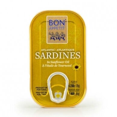 Sardinės saulėgrąžų aliejuje BON APPETIT, 120 g