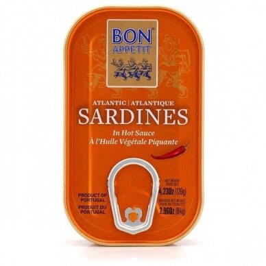 Sardinės aštriame saulėgrąžų aliejuje BON APPETIT, 120 g